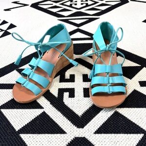 Zimmermann Turquoise Lace Up Tassel Gladiator Wooden Wedges Size 9
